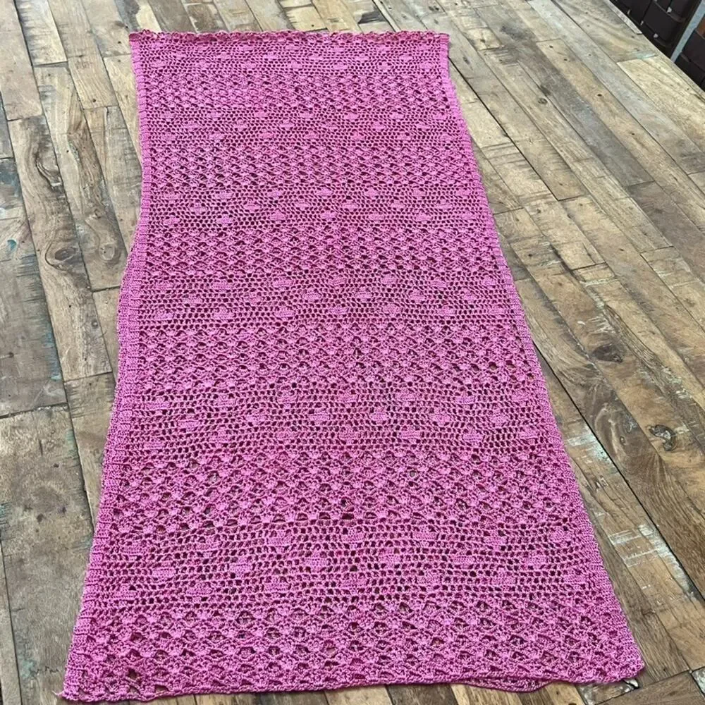 Crochet Table Runner Pink Rectangle Kitchen Dining Decoration 18x78